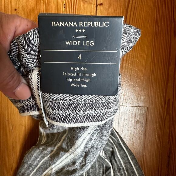 NWT Banana Republic gray white stripe high rise wide leg linen pants SIZE 4 - Picture 4 of 6